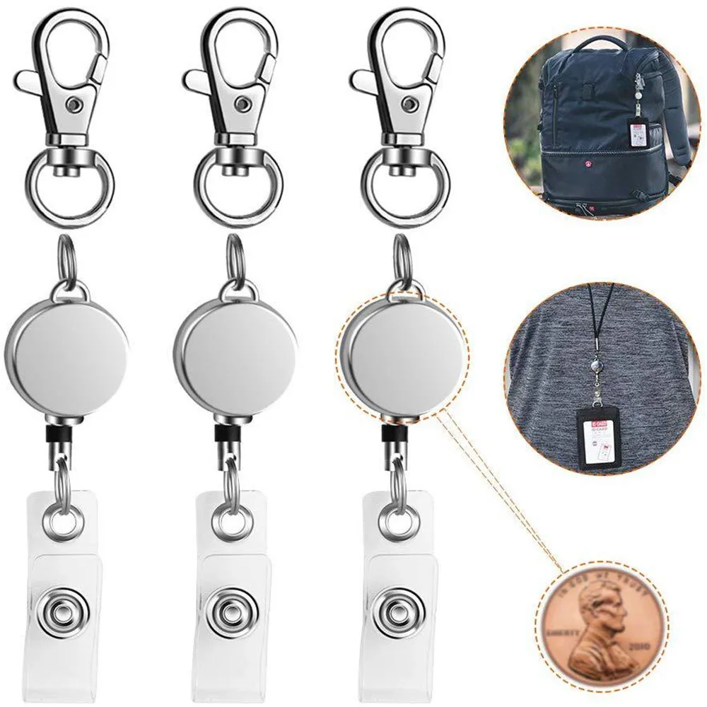 

Retractable Metal Wire Keychain Pull Badge Reel ID Lanyard Name Tag Card Badge Holder Reels Recoil Chain Clips Outdoor Key Ring