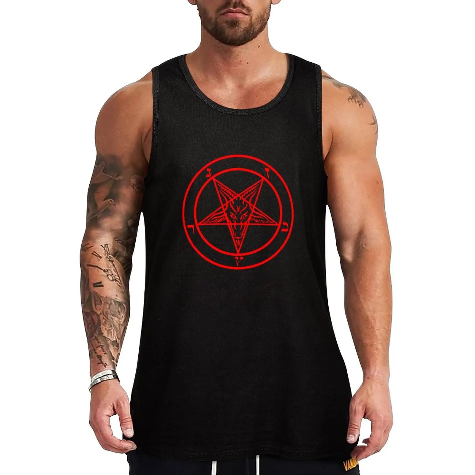 

New Inverted Pentagram with Baphomet Goat Tank Top t-shirts man Top