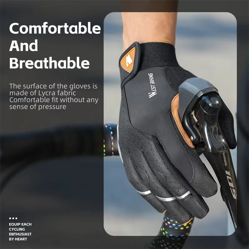 WEST BIKING Herren Vollfinger-Fahrradhandschuhe Touchscreen-fähig Rutschfest Stoßdämpfend Motorrad- und Fahrradhandschuhe für Frühling und Herbst – Detail 6