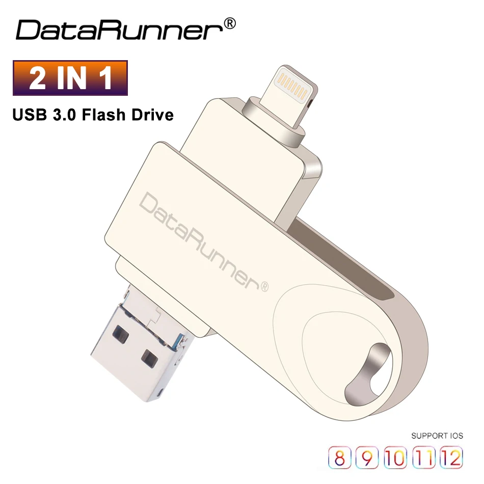 Datarunner Rotation Usb Flash Drive 3 In 1 Usb3.0 & Ios & Microusb Pen