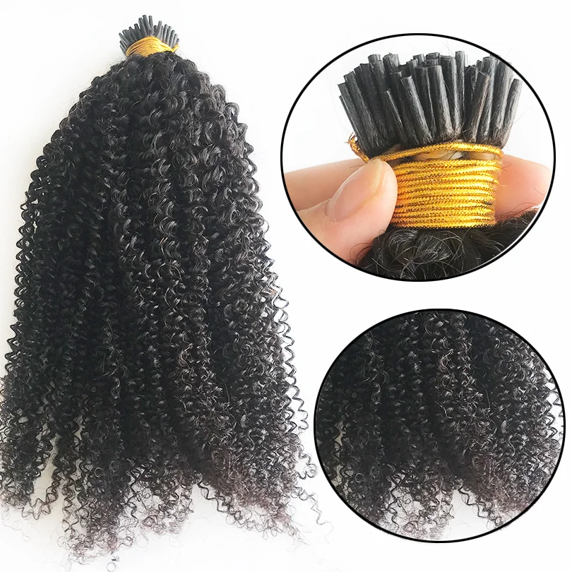 3B 3C Afro Kinky Curly Human Hair Brazilian Hair I Tip Microlinks Extensions Bulk Natural Color For Black Women
