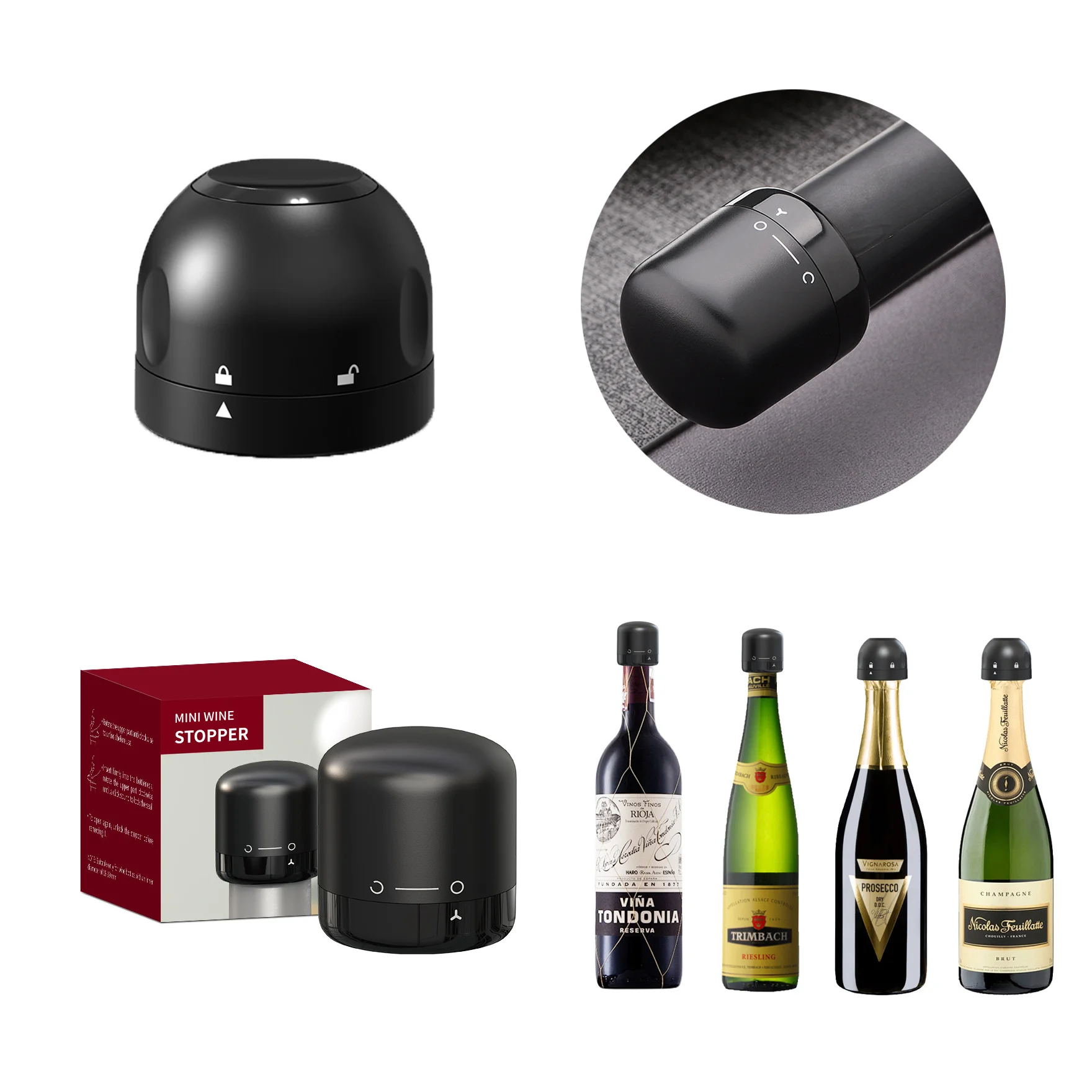 Sealing plugs for household red wine and champagne bottles