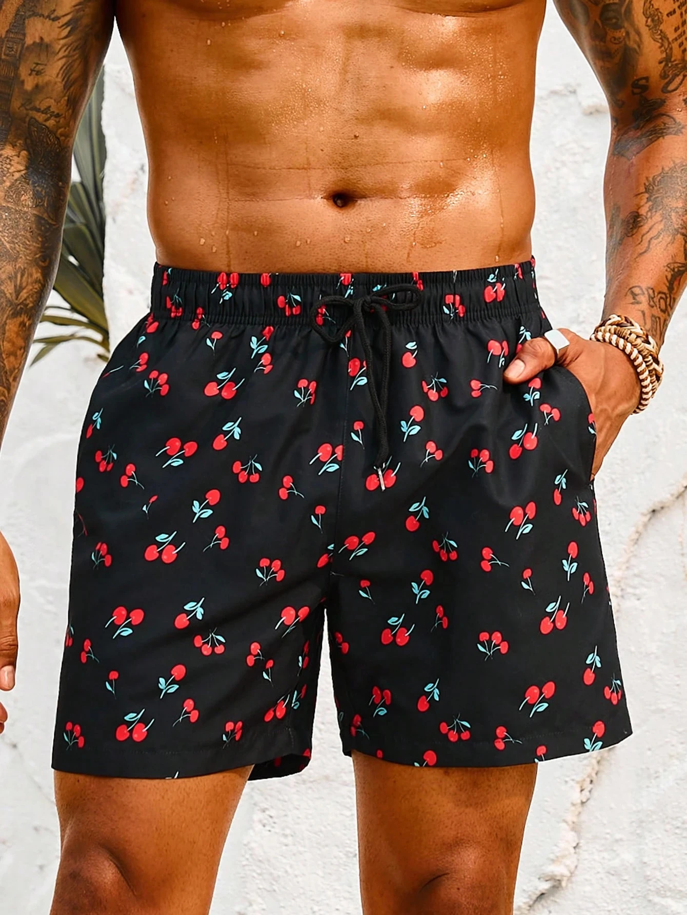 3D Kirschstreifendruck Herren Badeanzug Straße Hip Hop Casual Shorts Herren Sommer Badeshorts Kordelzug Casual Shorts – Detail 7
