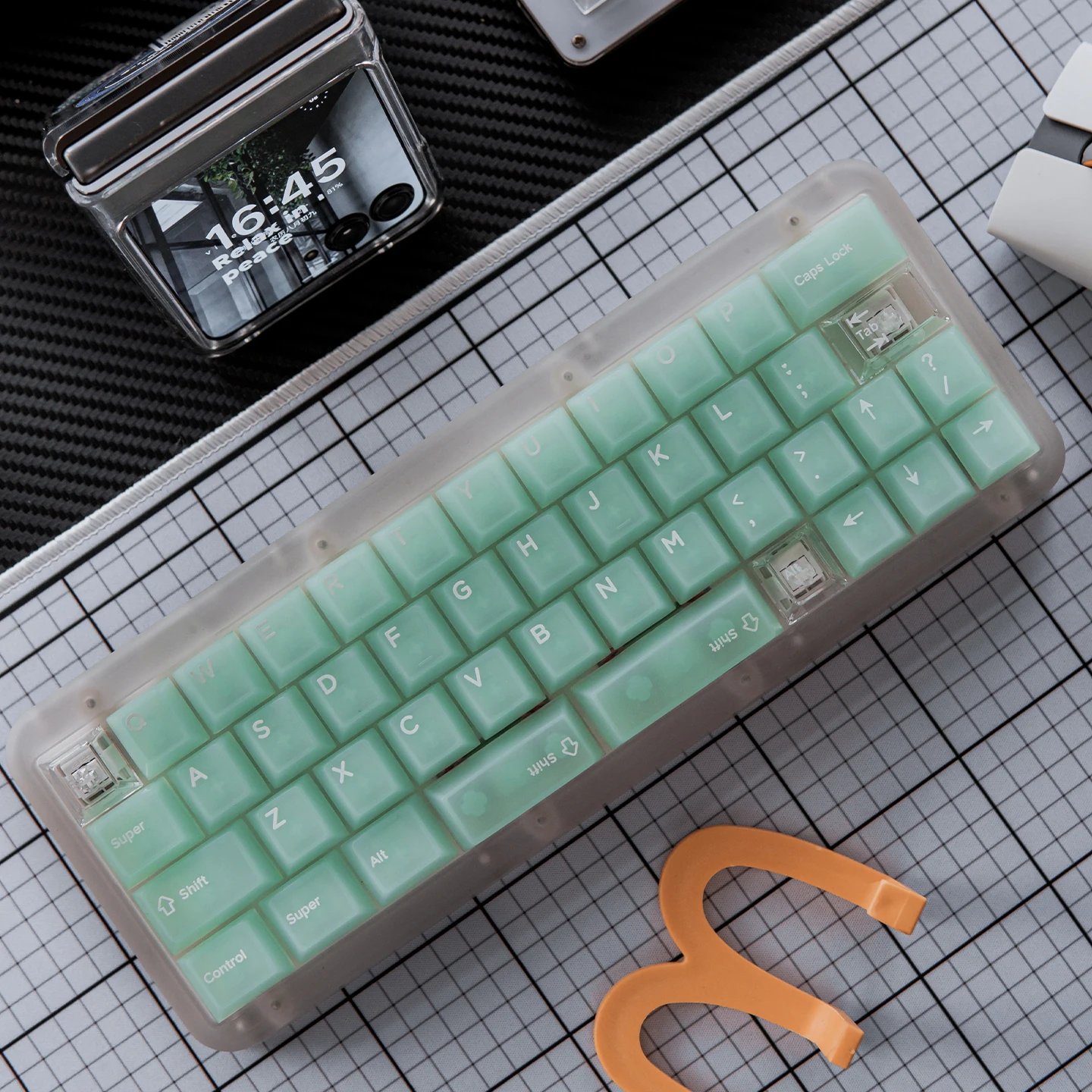Teclas transparentes de 132 teclas Green Fog, perfil Cherry, teclas de PC que brillan a través de la cubierta, para teclado mecánico MX 64/87/96/104