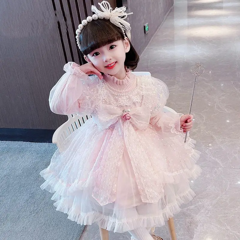 

Spring and Autumn Little Fragrance Wind Children's Clothing Long Sleeve Autumn Winter Knitted Skirt Spring Dress Winter