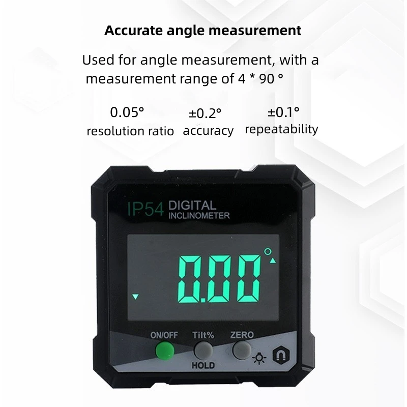 Digital Angle Protractor IP54 490&deg; Digital Inclinometer Precision Measurement Backlight Magnetic Protractor Inclinometer