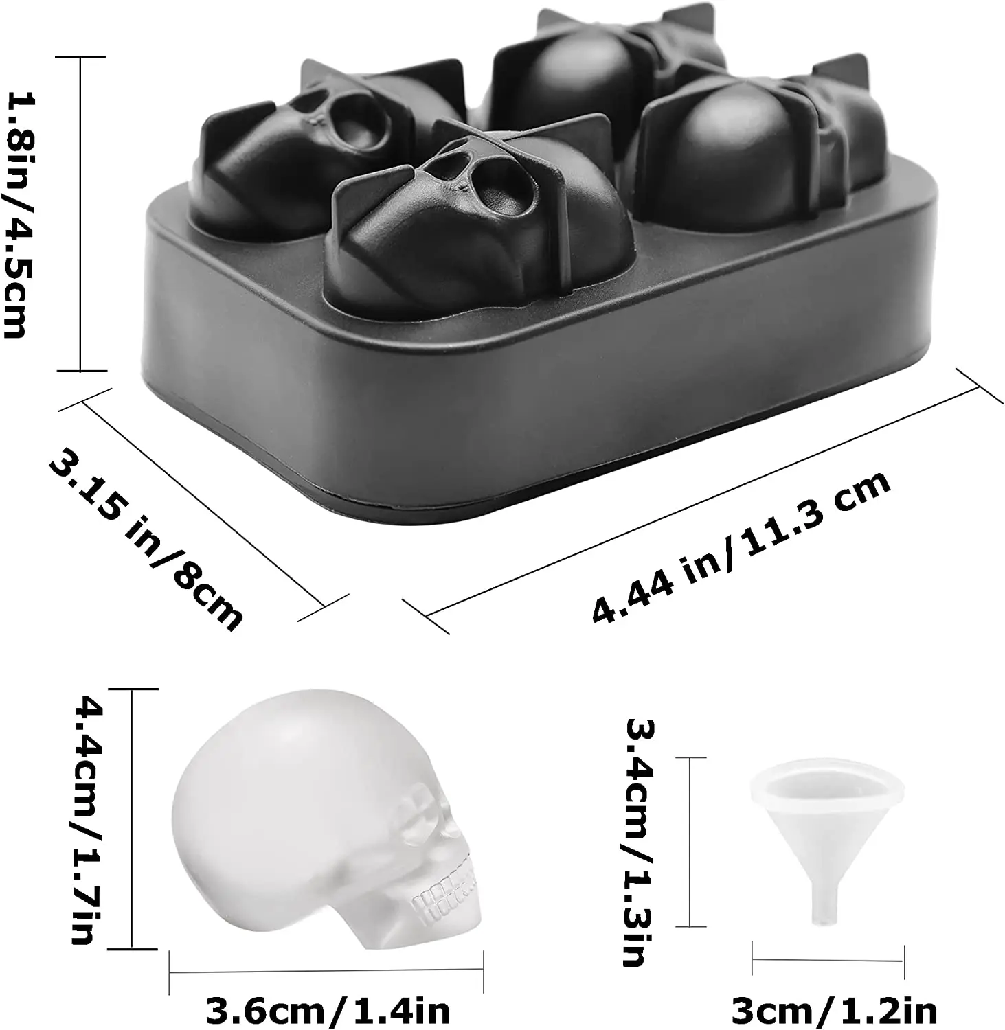 Extra Large 3D Skull Ice Cube Mold Silicone Ice Molds for Whiskey Skull Ice  Cube Trays with Funnel for Big Mouth Cup Skull Ice Maker with Resin