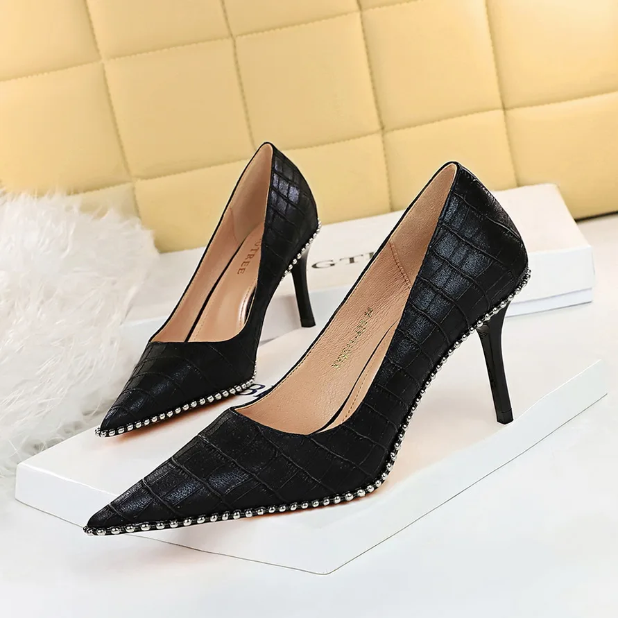 Bigtree Shoes Woman Pumps Metal Beads High Heels Women Shoes Rivets ...