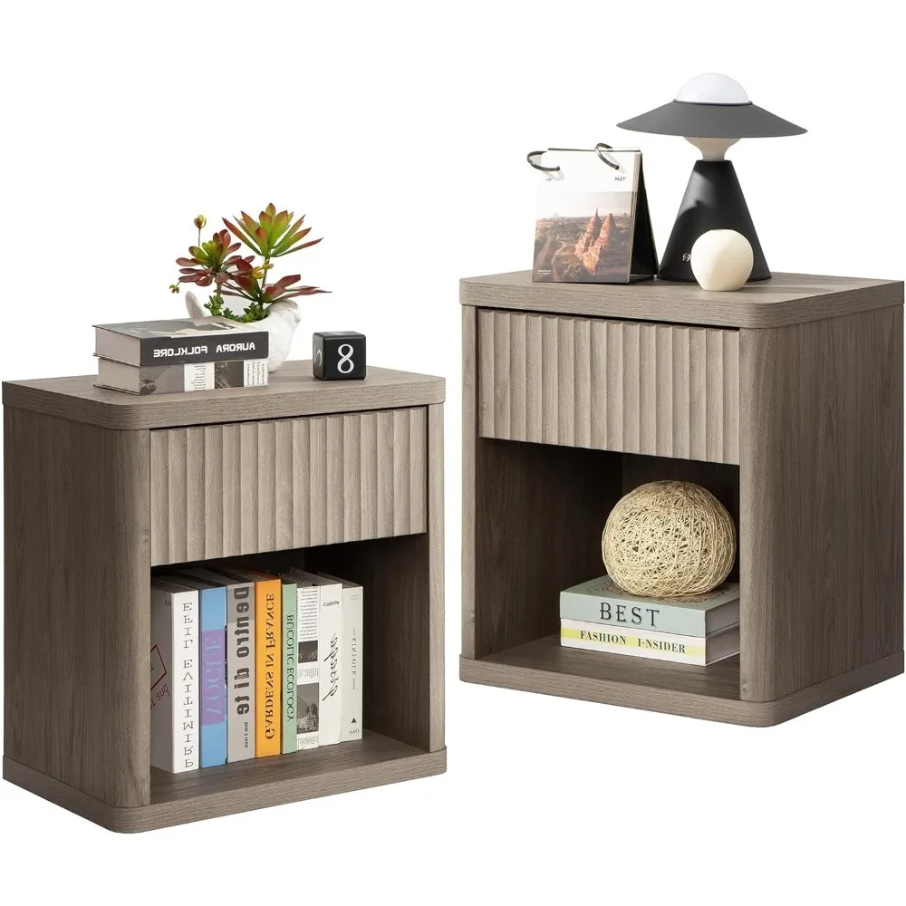 

Nightstand Set of 2 with Drawer Storage for Bedroom Living Room Sofa Couch Office, Mid Century Nightstand