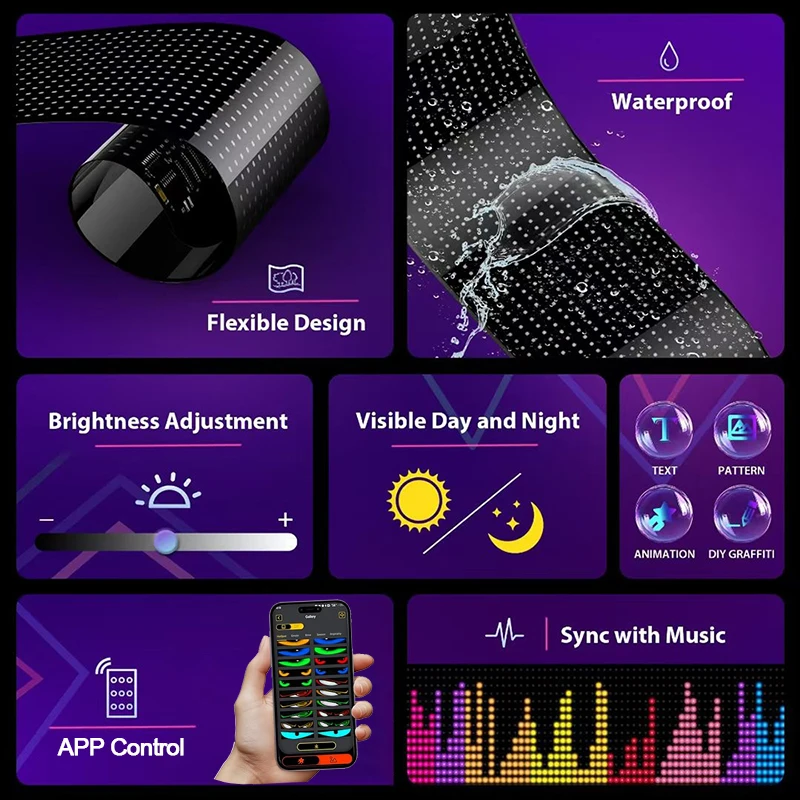 Truck Eye LED DIY Matrix Pixel Panel Led Display Car Sign Animation Bluetooth App Control Programmable Flexible Screen