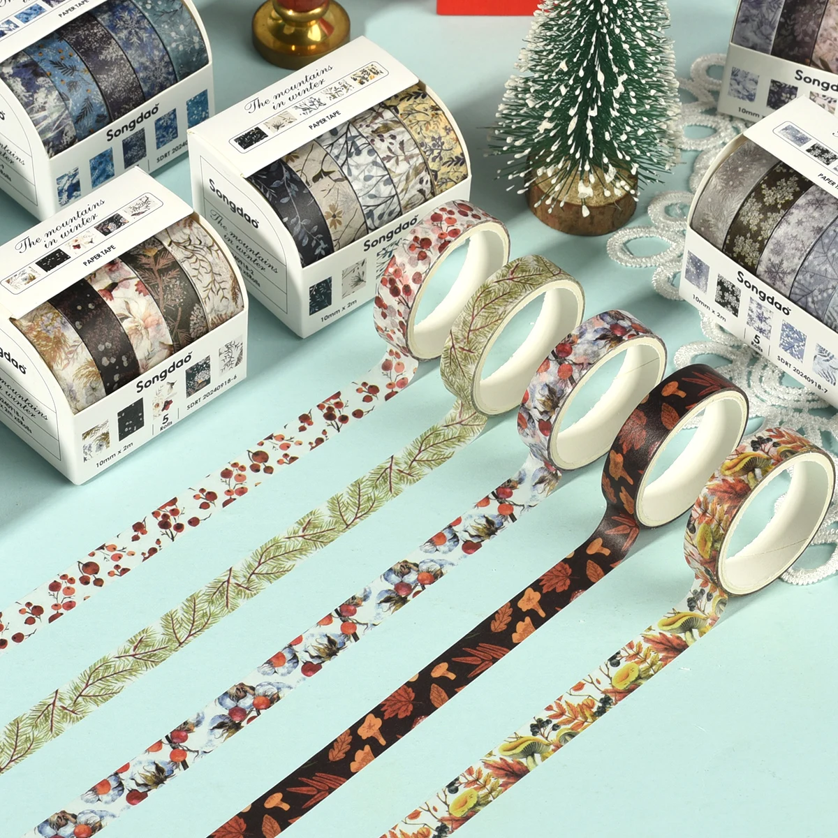 5 Rolls Spring Floral Washi Tapes Colorful Flowers Watercolor Plants Masking Tape Scrapbooking Journal DIY Craft Gift Wrapping 5