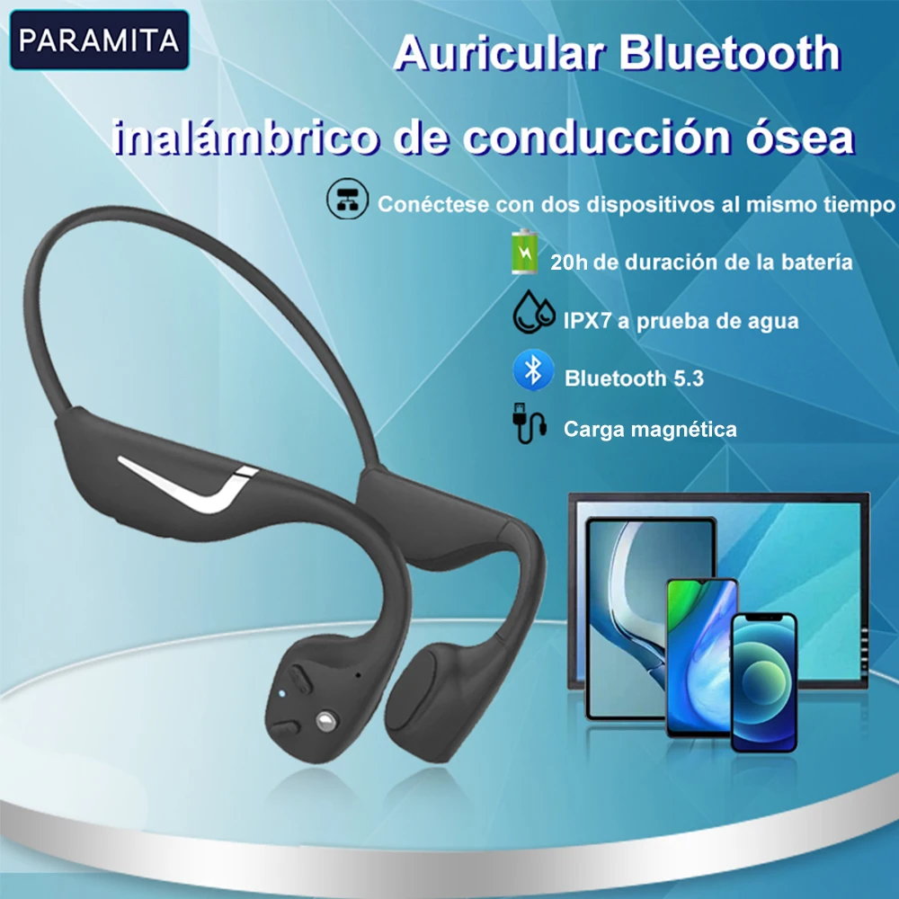 Auriculares Conducción Ósea Paramta — Oreja Abierta, BT 5.3, IPX7, Luz Nocturna, 20h 1 Auriculares Conducción Ósea Paramta — Oreja Abierta, BT 5.3, IPX7, Luz Nocturna, 20h 1