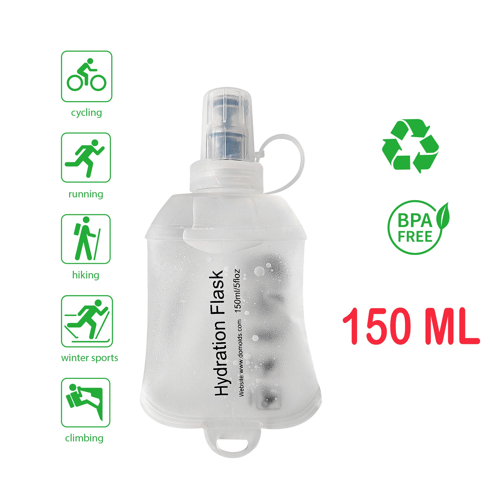 Collapsible Soft Flask - White Folding Water Bottle for Outdoor Activities (500ml, 250ml, 150ml)