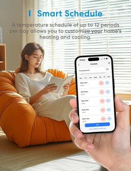 Meross Matter Smart US Wi-Fi Thermostat Compatible with 95% heating and cooling systems Work with Alexa Homekit 6
