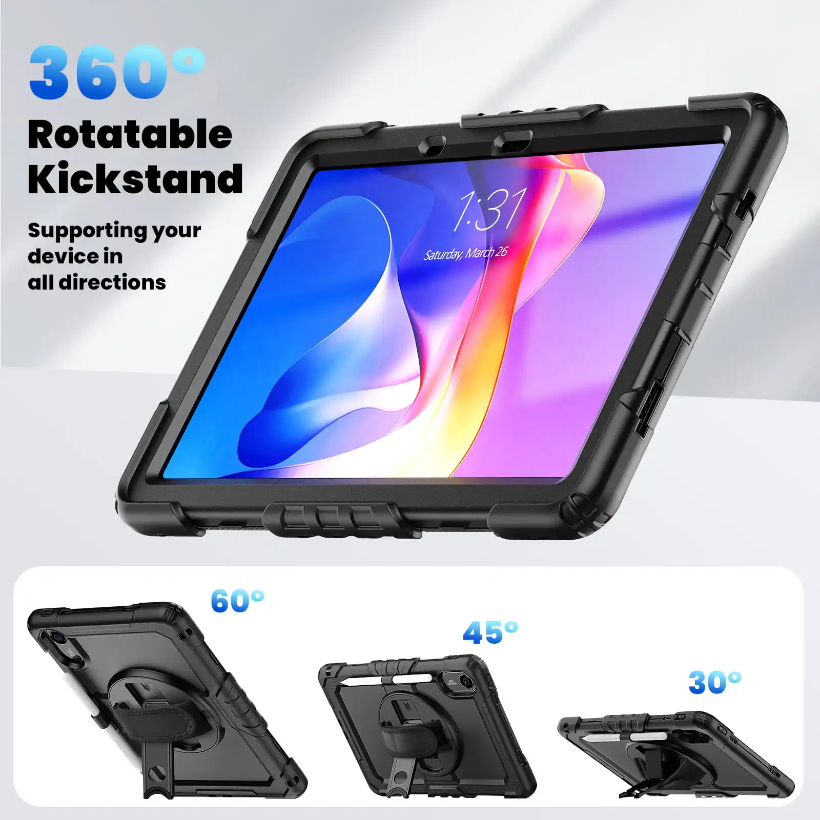 Ultimate Shockproof Case with 360° Rotating Stand & Shoulder Strap – Full Protection