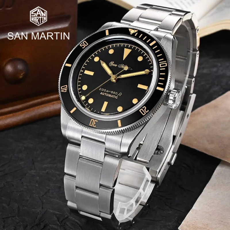 

San Martin 38mm Luxury Pilot Men Watches 6200 Retro Water Ghost Sapphire NH35 Automatic Mechanical Diver Clock 20Bar Luminous