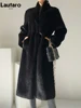 Lautaro Winter Long Black Luxury Elegant Stylish Thick Warm Fluffy Hairy Soft Faux Mink Fur Coat Women Stand Collar Sashes 2023 1