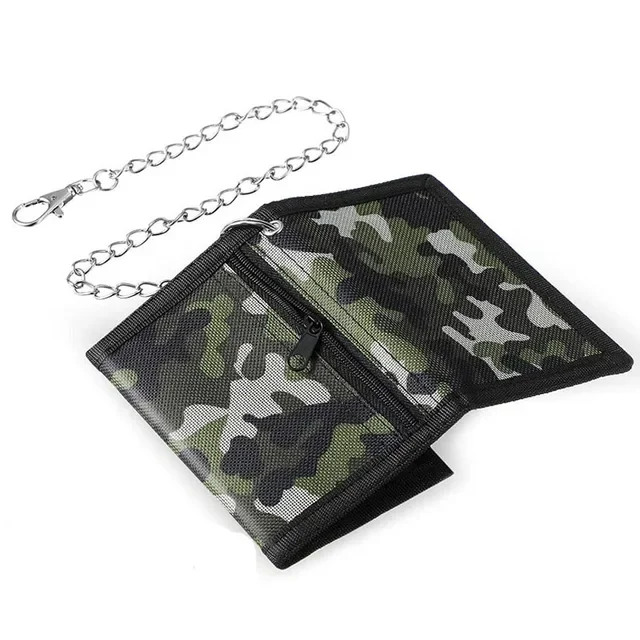 Men's Casual Nylon Tri-Fold Wallet Fashion Mini Card Holder Cash Wallet with Chain New Design Male Short Key Chain