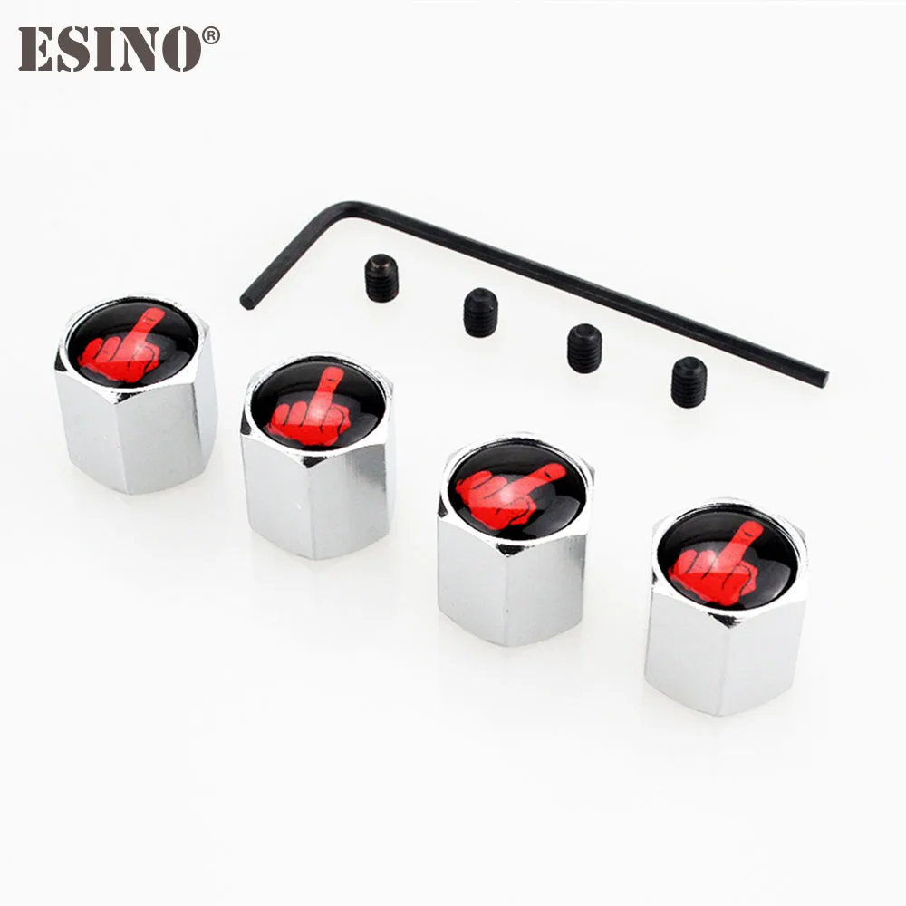 Set of 4 Anti-Theft Stainless Steel Middle Finger Tire Valve Caps
