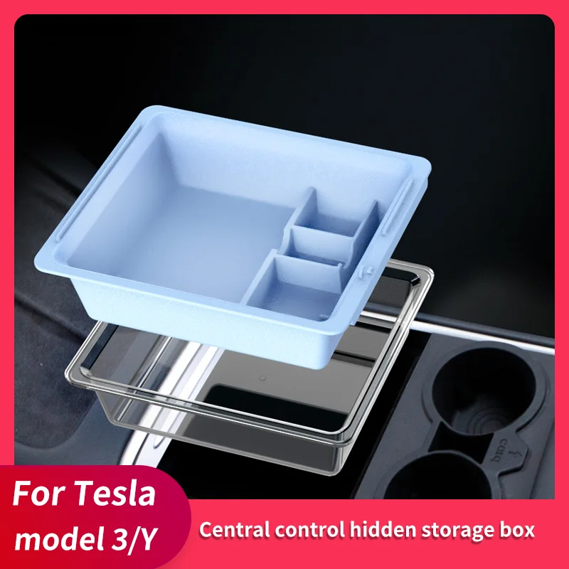 Qtu for Tesla Model Y 2023 Center Console Storage Box Model 3 Car Central  Armrest Storage Stowing Tidying Accessories Upgraded