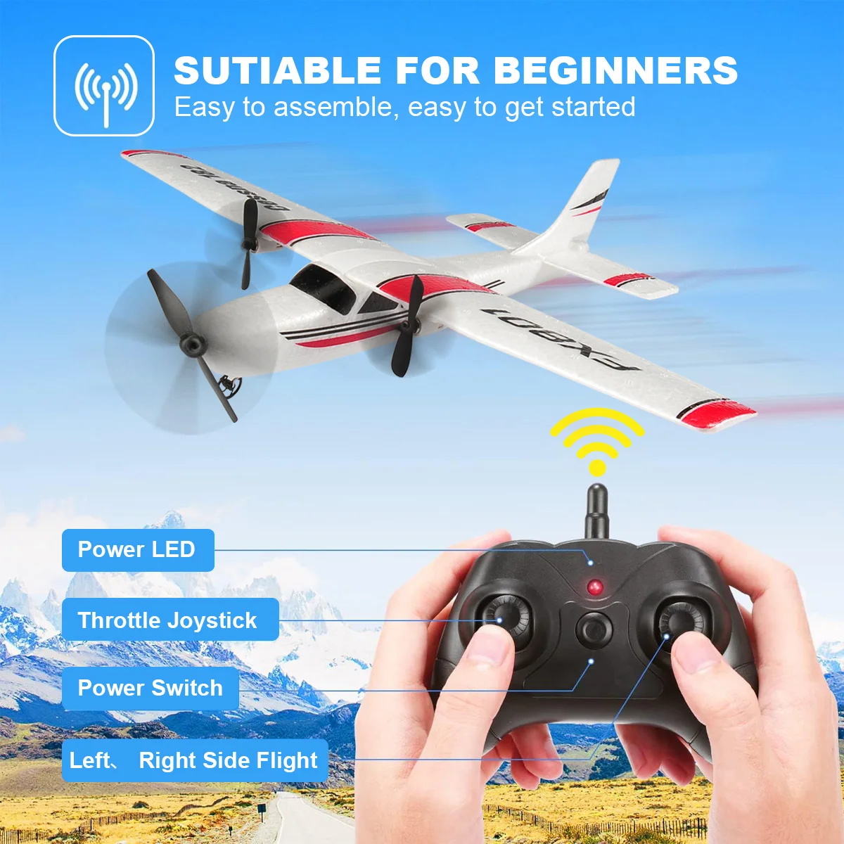Avion RC FX801 2.4GHz - Chasseur à Réaction - 3 Couleurs