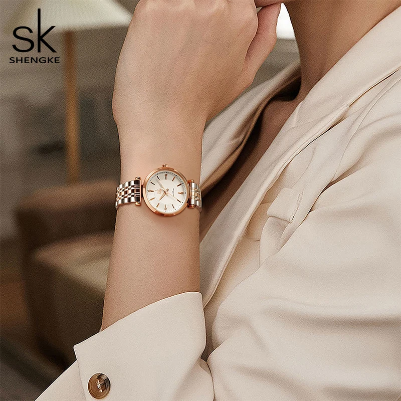 Shengke sk Watch Fashion Women Watches Black Leather Strap Woman's Quartz Wristwatches Ladies Colorful Clock Relogio Feminino 5