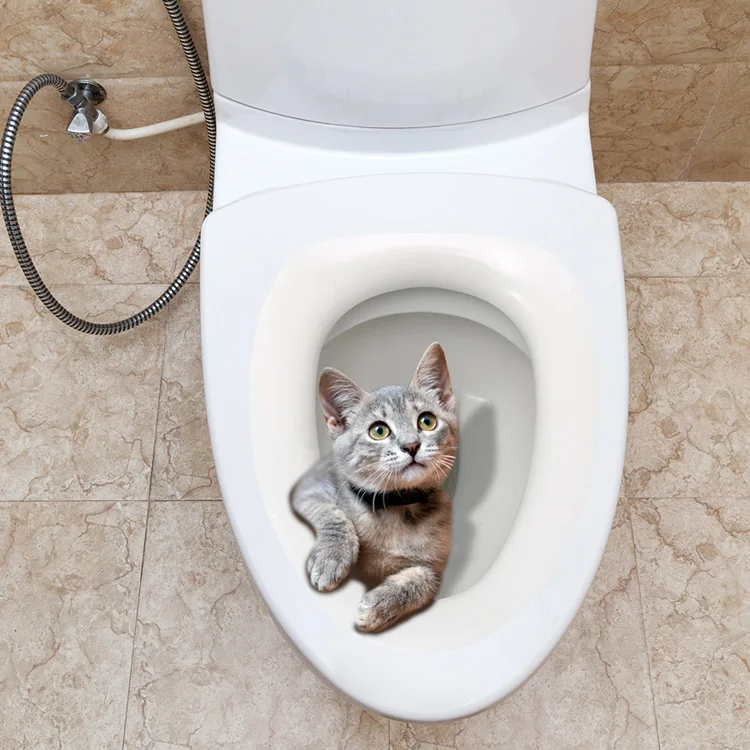 Description Picture 3 of itemCute Toilet Cat Wall Stickers Bathroom Decoration Wallpaper Funny Toilet Self-adhesive Mural Home Decor Creative Kitten Decals