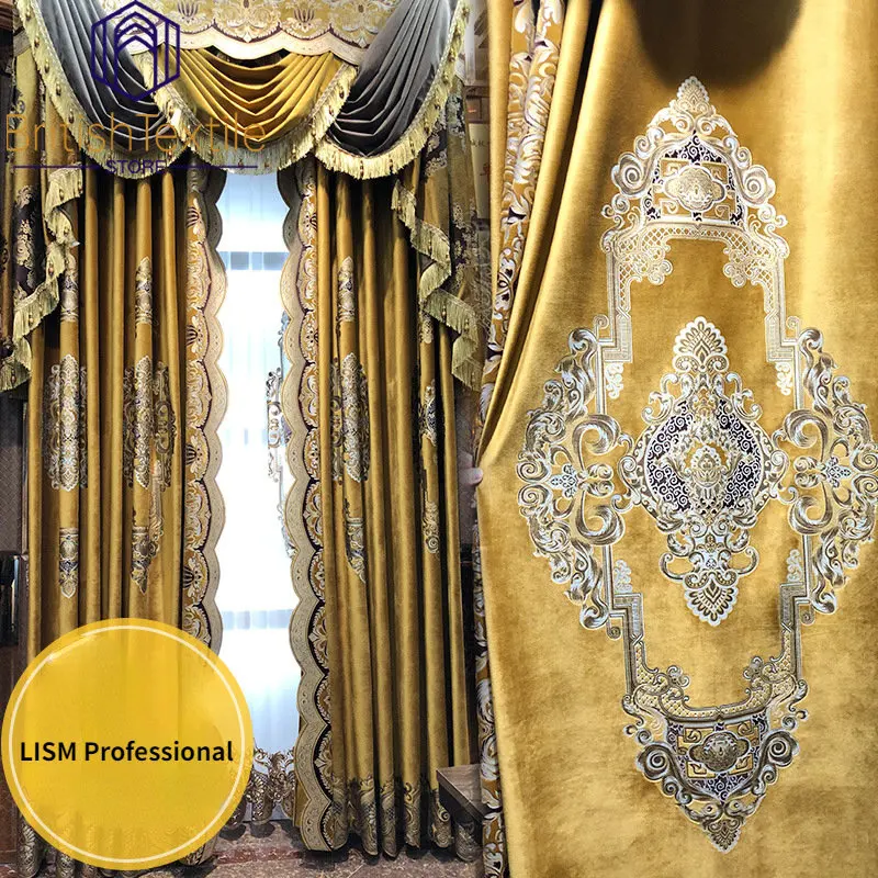 

2023 American Curtains for Living Room Bedroom European-style Luxury Villa Finished High-grade Atmospheric Blackout Velvet Tulle