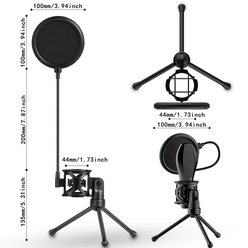 Microphone Stand Microphone Pop Filter Microphone Shock Mount Professional Isolation Shield Microphone Shock Mount Stand Filter For Recording Maximum Isolation from Handling Vibration
