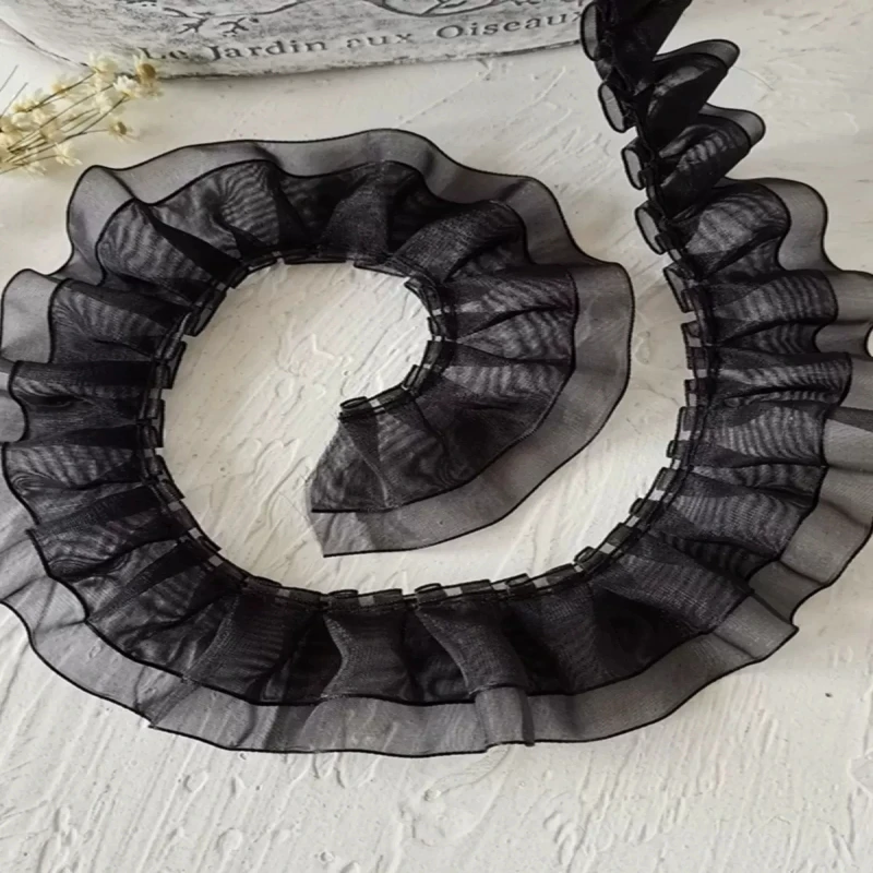 블랙 레이스 레이스 시리즈 리본 액세서리, 수제 DIY 모자 스커트 밑단 의류 액세서리, 플리츠 프릴 와이드, 1 계량기