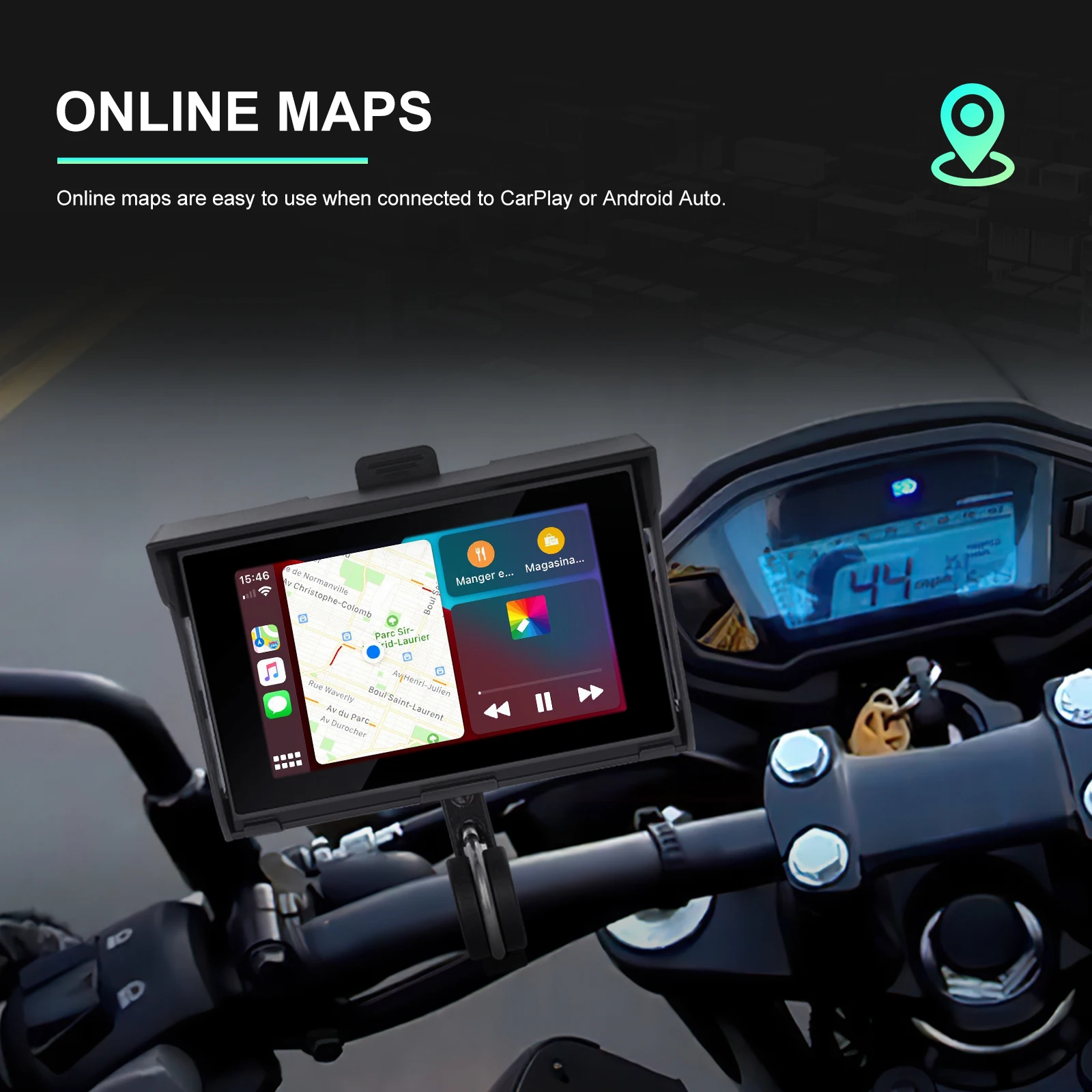 Podofo 5\'\' Motorcycle Carplay Portable Motorcycle Monitor Wireless Carplay Android Auto IP65 Waterproof GPS Navigation Player