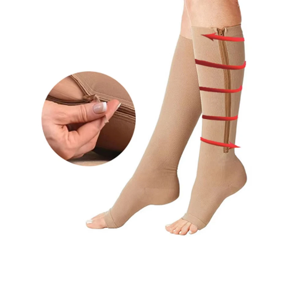 Compression Socks Sports Pressure Long Cycling Socks Zipper Professional Leg Support Thick Women Varicose Vein Socks
