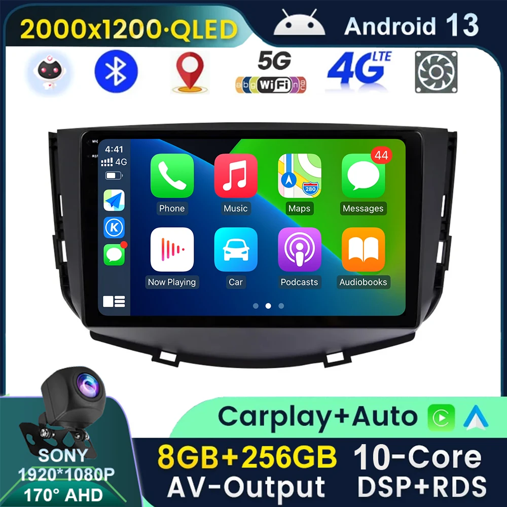 

10 Core 2 Din QLED 2k 8+256GB Android 13 Car Raido Multimedia For Lifan X60 2011- 2014 GPS 2din Stereo WIFI BT CarPlay Auto