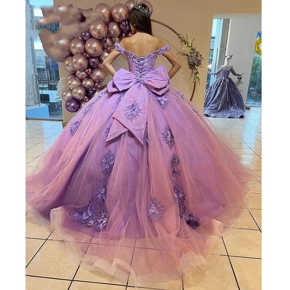 ANGELSBRIDEP Dusty Pink Quinceanera Dresses Off Shoulder Glitter Tulle Appliques Ball Gown Pageant Birthday Party Robes De Bal