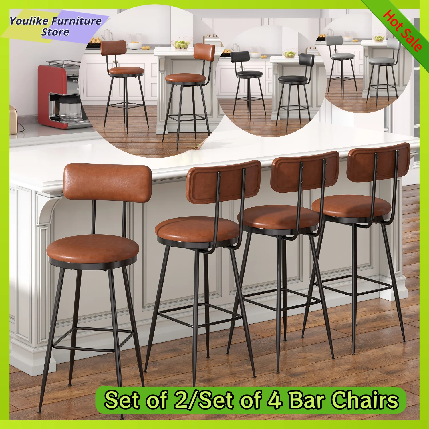 Comanlai 85 cm set di 2 sedie da bar con schienale alto, sgabelli da ...