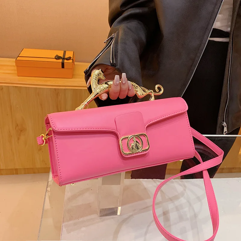 

Women Luxury Brand Design Leather Bag 2023 New Ladies Metal Buckle Simple Fashion Shoulder Crossbody Bag Party Oblique Bag