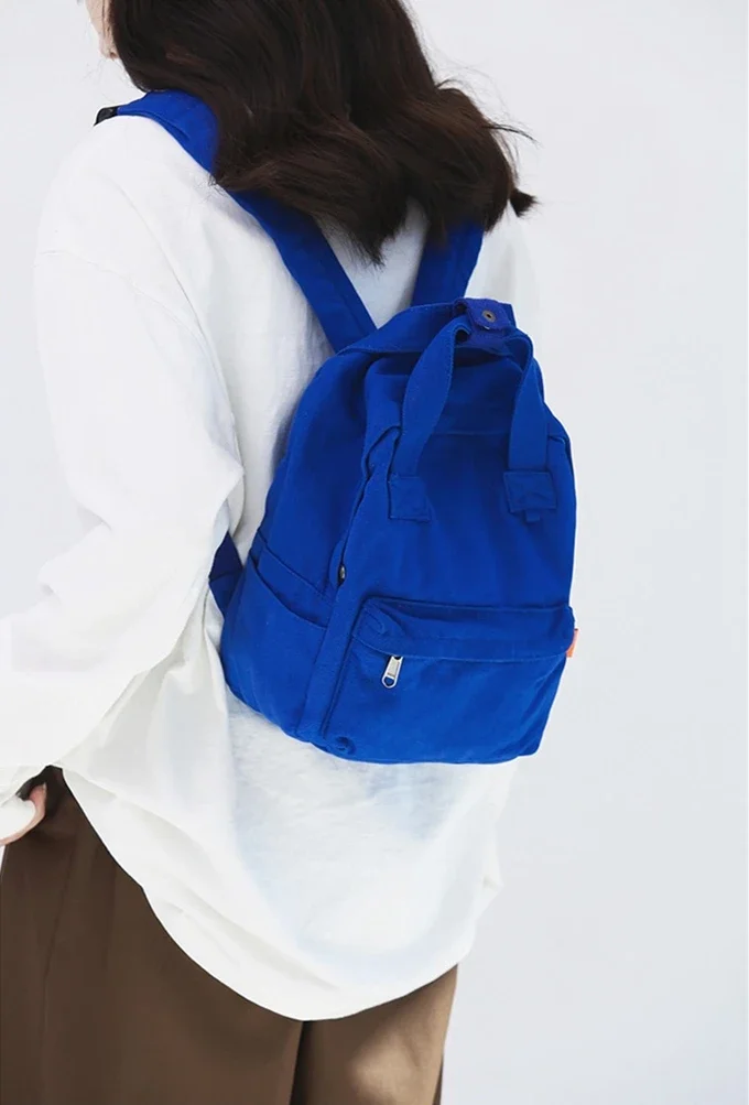 Female Korean Fashion Small Size Canvas Fabric Cute Travel Backpack Teenager Ins Trend Casual Mini Roomy Klein Blue Rucksack 6