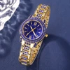 6PCS/Set Women's Blue Alloy Watch Strap Fashionable Rhinestone Quartz Watch Necklace Earrings Jewelry Set 4