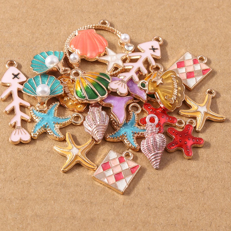 10 stücke Emaille Meeres lebewesen Charms Seestern Muschel Muschel Charm Anhänger DIY Halskette Ohrringe Schmuck Herstellung Lieferungen