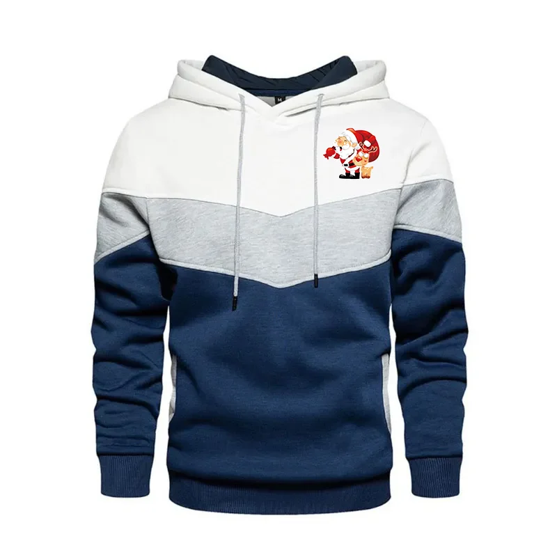 

Мужская Рождественская Толстовка в стиле пэчворк, Уличная Повседневная спортивная одежда, уличная мода, Мужская Флисовая Термальная толстовка с капюшоном, свободная для мужчин