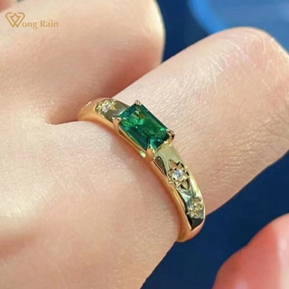 

Wong Rain 18K Gold Plated 925 Sterling Silver Emerald High Carbon Diamond Gemstone Vintage Ring Fine Jewelry Anniversary Gifts