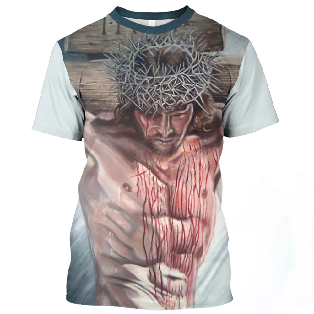 

Men's Jesus Christ T-shirt, Summer Casual Round Neck T-shirt, Short Sleeve, Catholic Print, Quick Drying Men's T-shirt