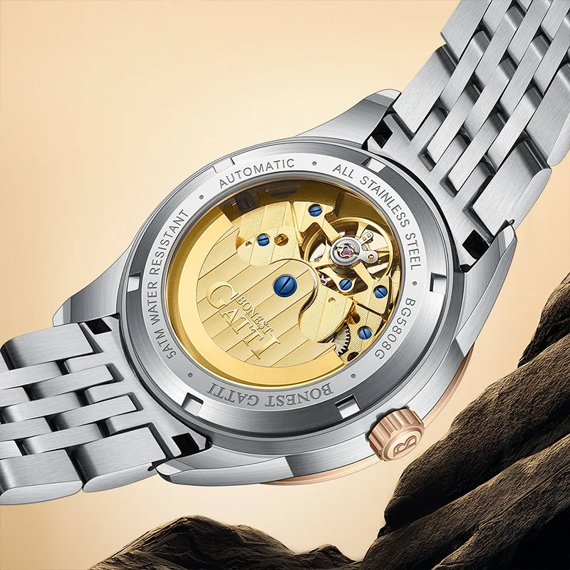 BONEST GATTI Watch men's multifunctional business tourbillon retro waterproof luminous hollow automatic mechanical watch