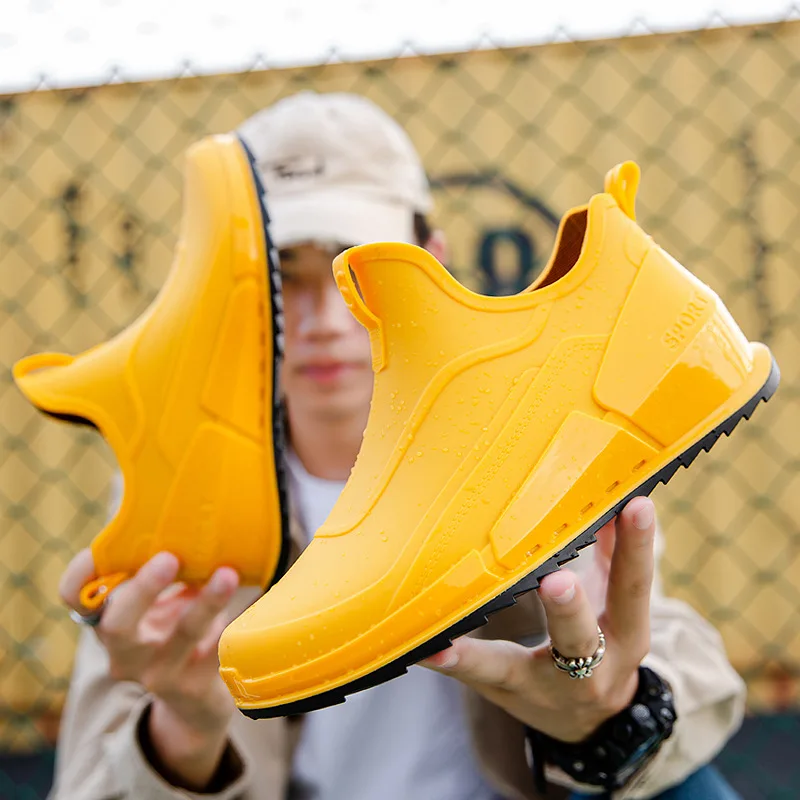 

Мужские непромокаемые ботинки, Черные ботильоны для рыбалки, нескользящая обувь для кухни и работы, резиновые водонепроницаемые ботинки, Уличная обувь для дождя, 2023