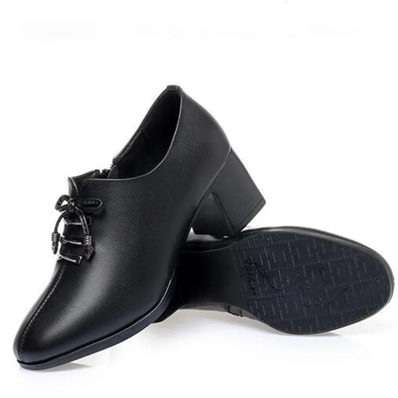 

2022 New Spring Autumn Top Cowhide Women Black Shoes Elegance Comfortable Genuine Leather Shoes High Heels Large Size