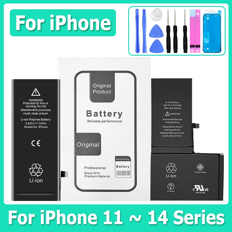 Batterie haute capacité 0 Cycle pour iPhone 11 11Pro 12Pro 12 13 14 13Pro 14Pro Max, Mini batterie de téléphone + Kit d'outils gratuit