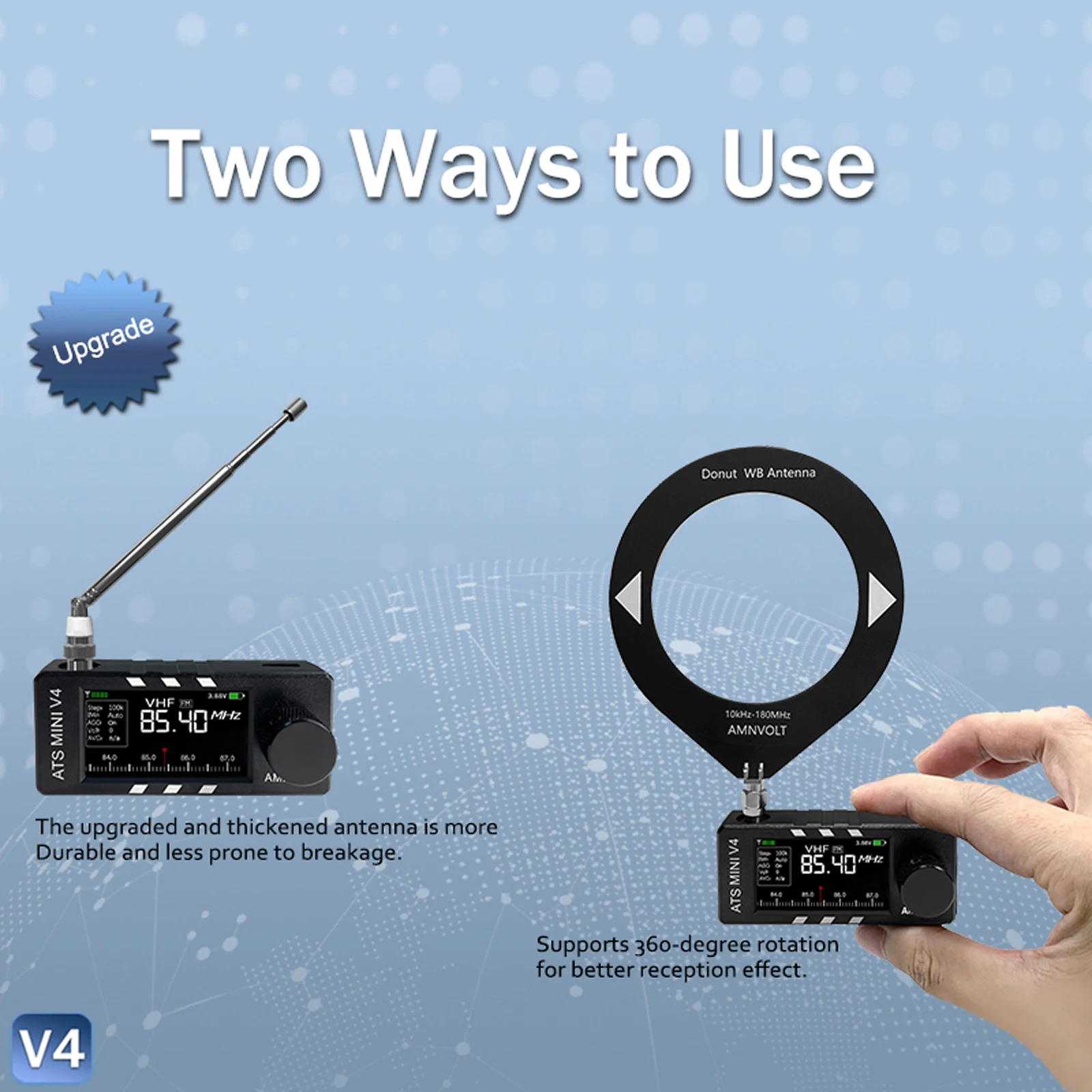 Si4732 DSP Radio AMNVOLT V4 ATS MINI Radio With Antenna 1.9inch IPS Screen LSB USB Transistor Pocket Radios for Indoor Outdoor 5