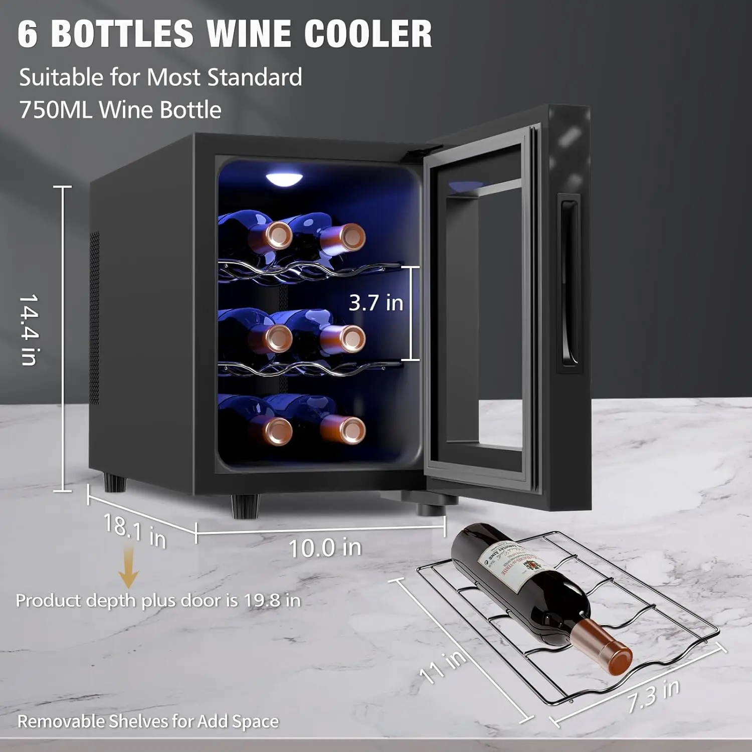 6 Bottle Wine Cooler, Wine Fridge Small with Digital Temperature Control, 46-66℉, Countertop Cooler Refrigerator, Mini Free
