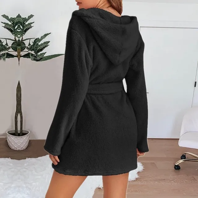 103668-d4eadb.jpg Hiver femmes Robe de bain moelleux en peluche pyjamas dames Sexy à capuche Robe de couleur unie chaud peignoir femme vêtements de détente
