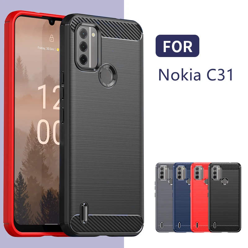 Per Nokia C31 Cover Per Nokia C31 Capas Antiurto Armor Soft Tpu Phone Back Bumper In Fibra Di Carbonio Per Fundas Nokia C 31 C31